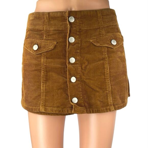 Forever 21 Brown Tan Corduroy Button Down Zip High Rise Mini Skort Skirt Size S - Picture 1 of 5